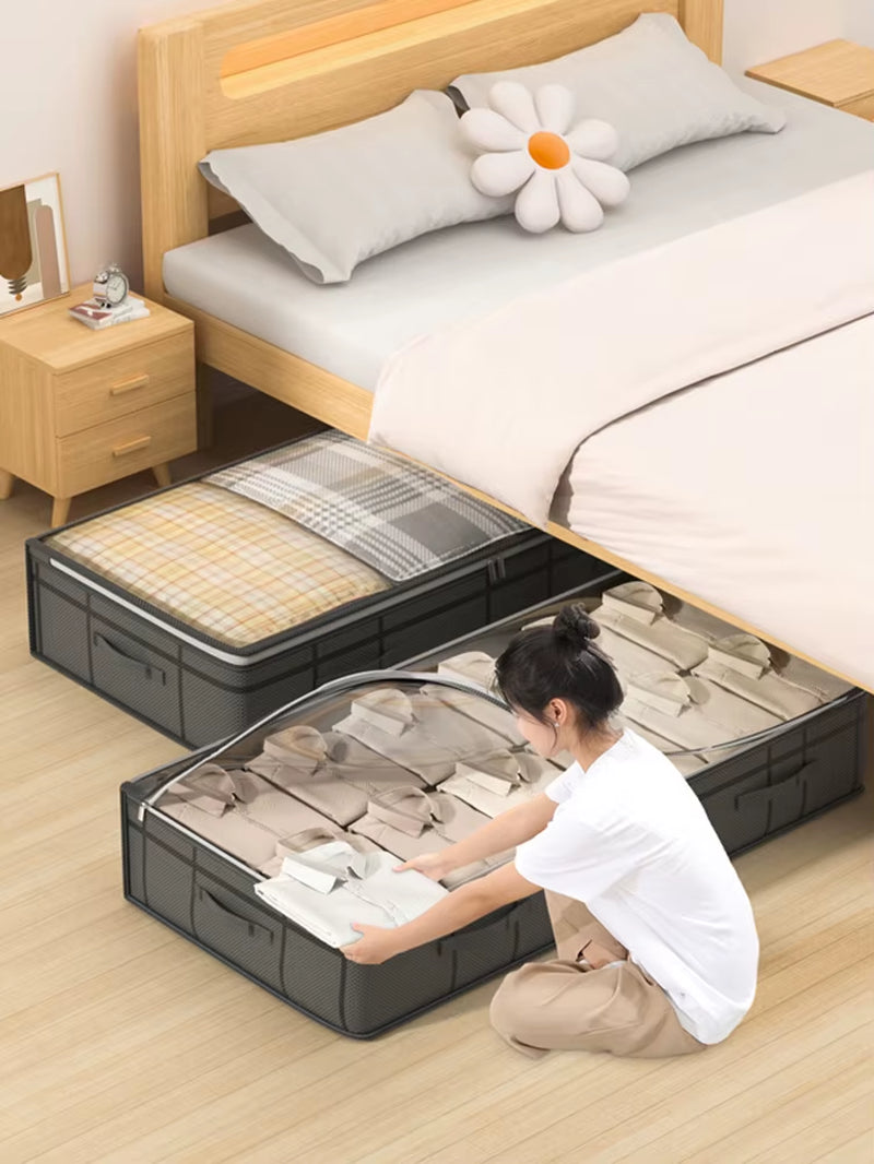 Large Foldable Under-Bed Clothes Storage Bag - Versatile Organizer for Quilts and Apparel in Bedroom or Dormitory