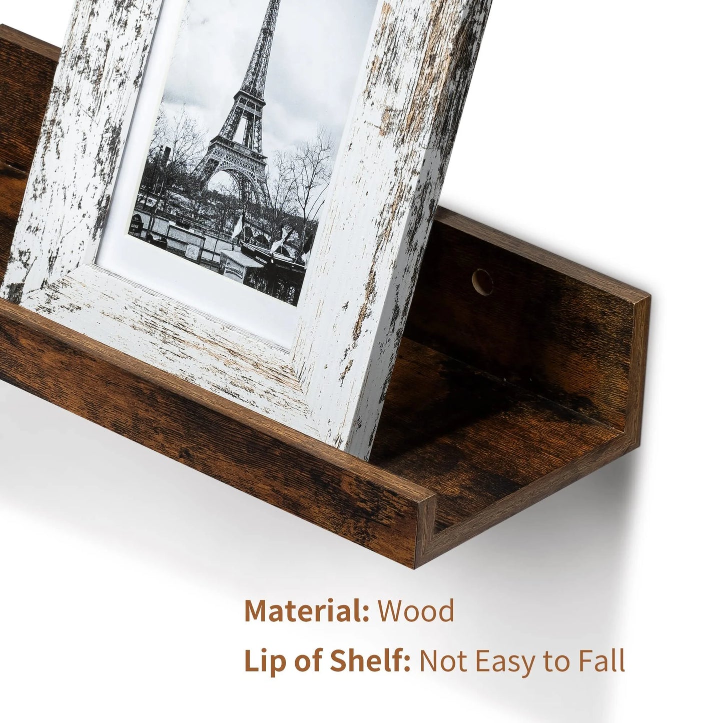 Wall-Mounted Floating Shelves Set of 5, Wooden Home Decor in Multiple Sizes, Brown Finish
