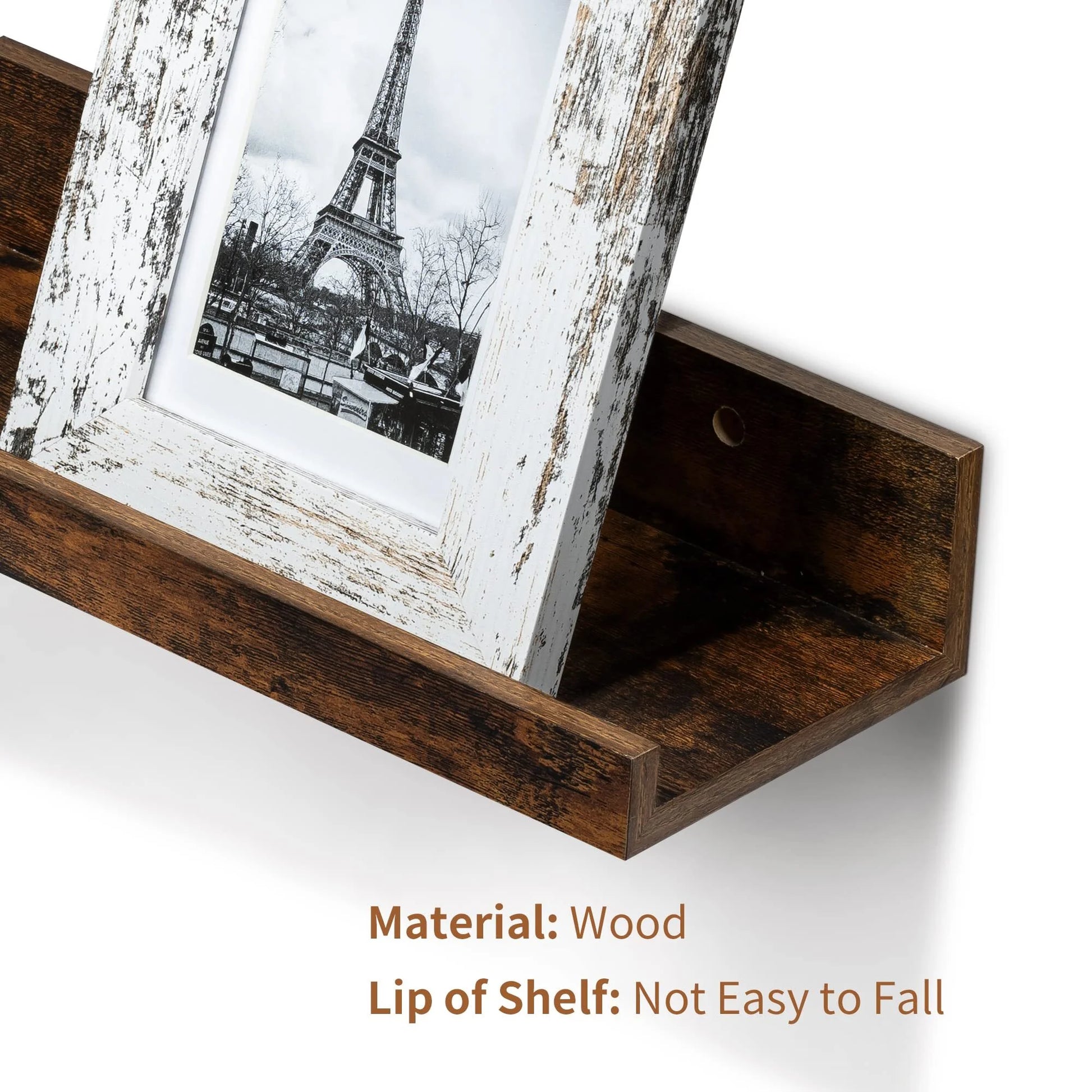 Wall-Mounted Floating Shelves Set of 5, Wooden Home Decor in Multiple Sizes, Brown Finish
