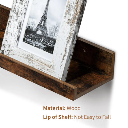 Wall-Mounted Floating Shelves Set of 5, Wooden Home Decor in Multiple Sizes, Brown Finish