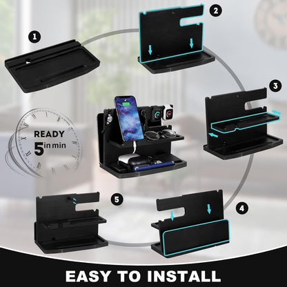 Gifts for Men Desk or Nightstand Organizer - Wood Phone Docking Station - Birthday Gifts for Husband, Fathers Day for Dad - Anniversary Idea from Wife - Key Holder, Stand Wallet, Watch & Essentials