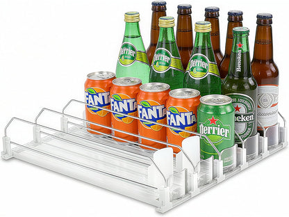White Fridge Organizer, Automatic Can Dispenser & Drink Rack - Holds up to 25 Cans (12Oz/16Oz/20Oz), Adjustable Gliding Soda & Beer Organizer for Refrigerator - Space Saving Kitchen Storage
