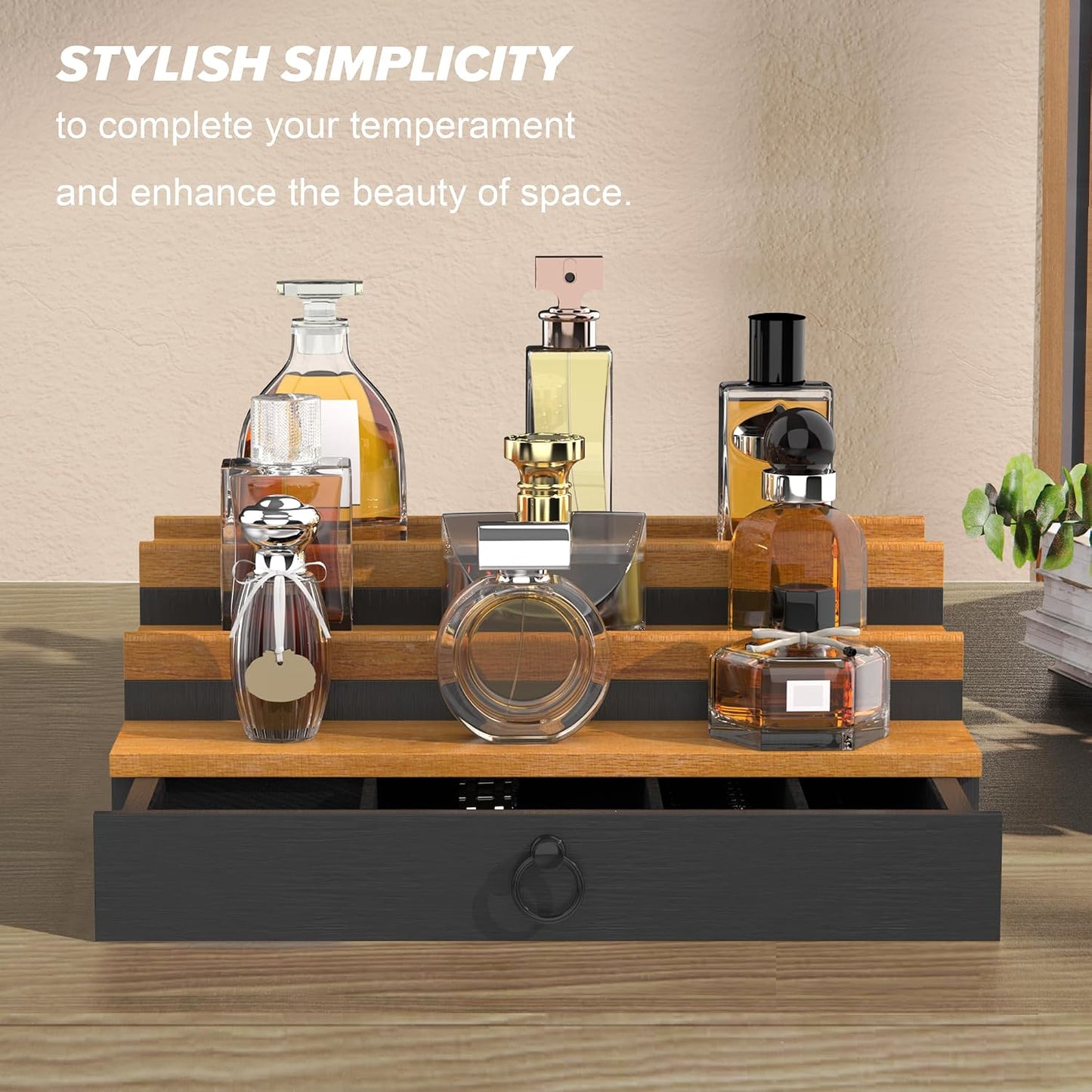 Cologne Organizer for Men, 3 Tier Perfume Stand, Cologne Shelf with Drawer and Hidden Compartment Perfume Display Holder, a Gift for Men