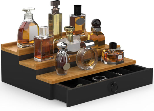 Cologne Organizer for Men, 3 Tier Perfume Stand, Cologne Shelf with Drawer and Hidden Compartment Perfume Display Holder, a Gift for Men