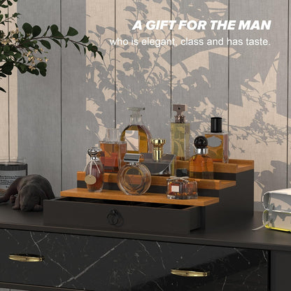 Cologne Organizer for Men, 3 Tier Perfume Stand, Cologne Shelf with Drawer and Hidden Compartment Perfume Display Holder, a Gift for Men