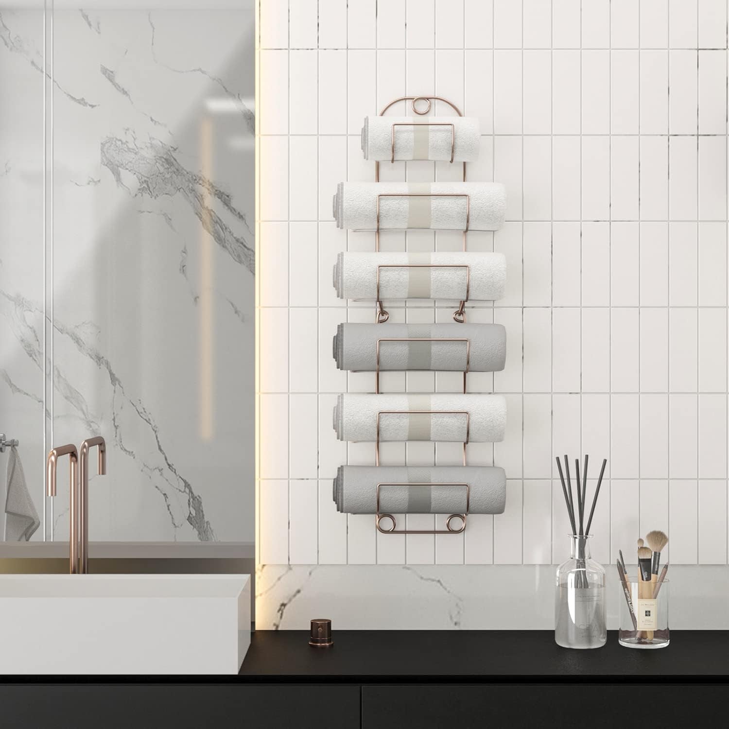 Wall-Mounted Antique Bronze Towel Rack and Wine Shelf for Bathroom
