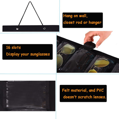 Sunglasses Dust-Proof Organizer Storage Wall Mounted Hanging Sunglasses Organizer 16 Slots Glasses Storage Organizer Holder