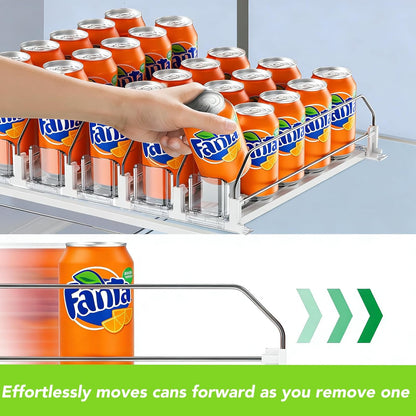 White Fridge Organizer, Automatic Can Dispenser & Drink Rack - Holds up to 25 Cans (12Oz/16Oz/20Oz), Adjustable Gliding Soda & Beer Organizer for Refrigerator - Space Saving Kitchen Storage