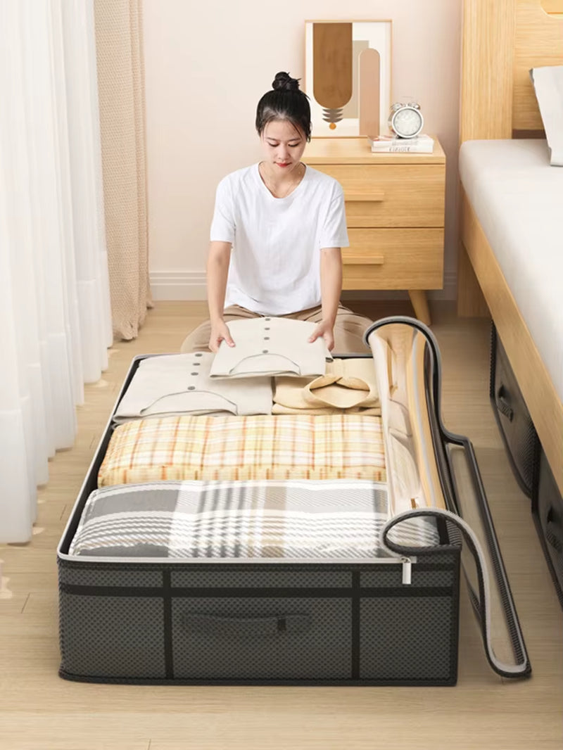 Large Foldable Under-Bed Clothes Storage Bag - Versatile Organizer for Quilts and Apparel in Bedroom or Dormitory