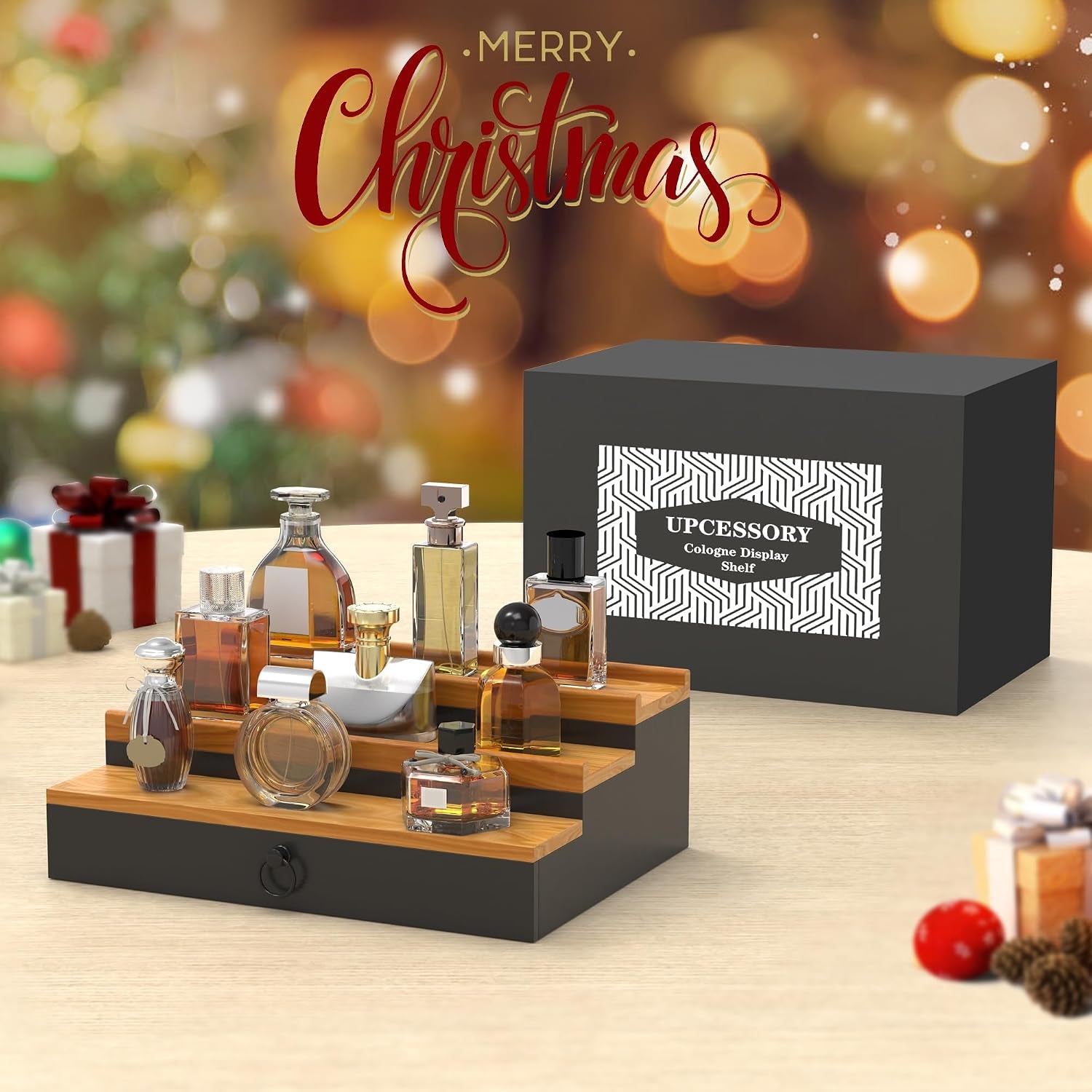 Cologne Organizer for Men, 3 Tier Perfume Stand, Cologne Shelf with Drawer and Hidden Compartment Perfume Display Holder, a Gift for Men