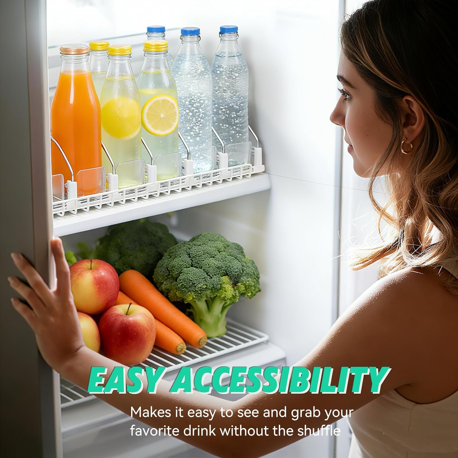 White Fridge Organizer, Automatic Can Dispenser & Drink Rack - Holds up to 25 Cans (12Oz/16Oz/20Oz), Adjustable Gliding Soda & Beer Organizer for Refrigerator - Space Saving Kitchen Storage