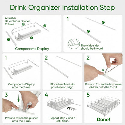 White Fridge Organizer, Automatic Can Dispenser & Drink Rack - Holds up to 25 Cans (12Oz/16Oz/20Oz), Adjustable Gliding Soda & Beer Organizer for Refrigerator - Space Saving Kitchen Storage