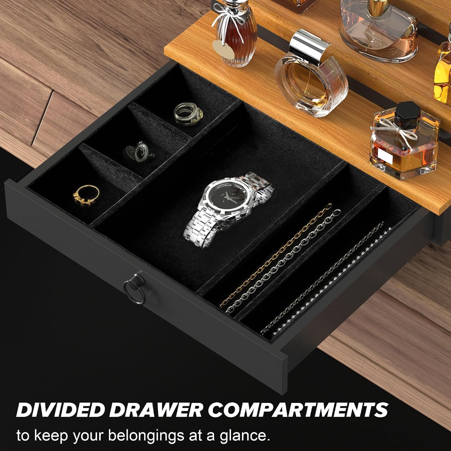 Cologne Organizer for Men, 3 Tier Perfume Stand, Cologne Shelf with Drawer and Hidden Compartment Perfume Display Holder, a Gift for Men